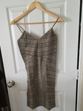 BCBGeneration Beige and Black Striped Spaghetti Strap Mini Dress